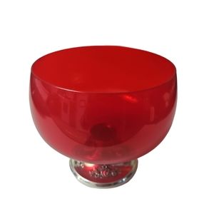 Beautiful vintage Gorham ruby red teal cut glass bowl w/ sterling silver bottom